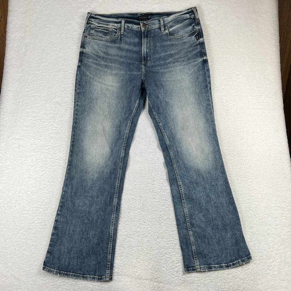 Silver Craig Jeans Mens 39 (39.5x31) Relaxed Fit Bootcut Denim Stretch Blue
